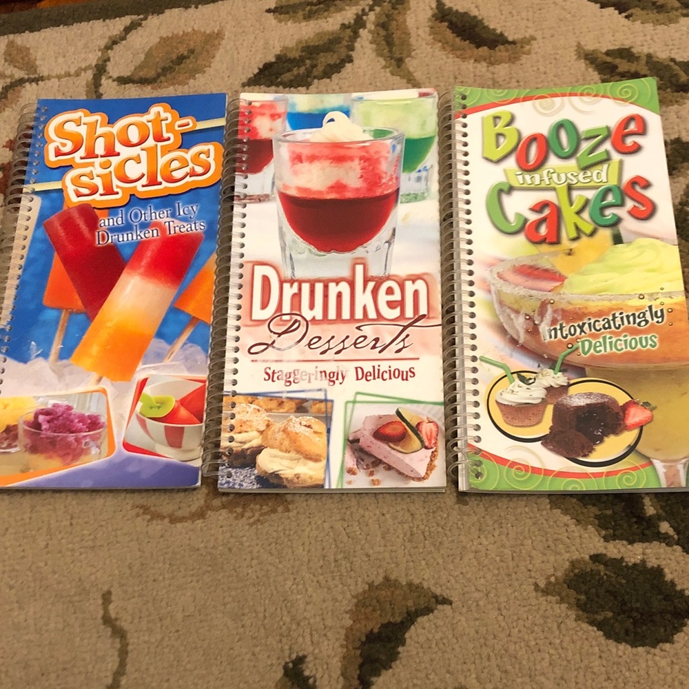 Set of 3 Alcohol-Infused Dessert Cookbooks - Blue, White, Green Covers